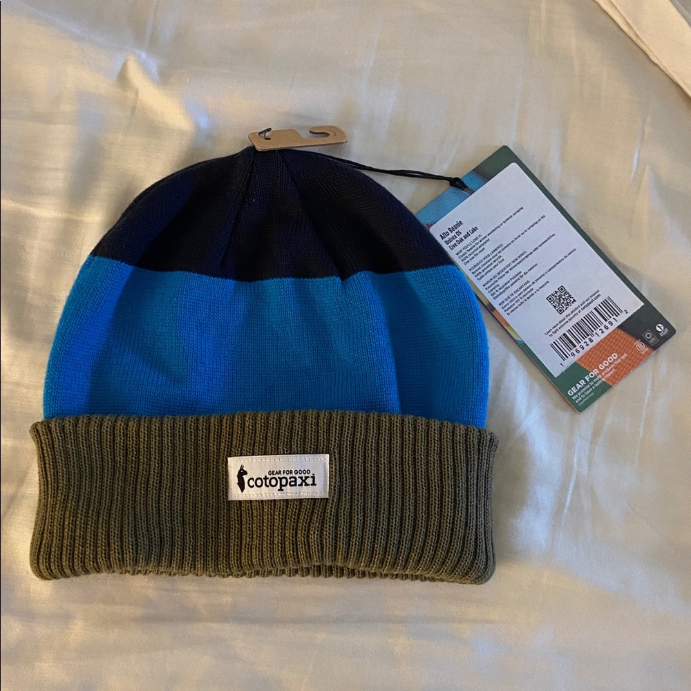 Cotopaxi Blue and Olive Beanie